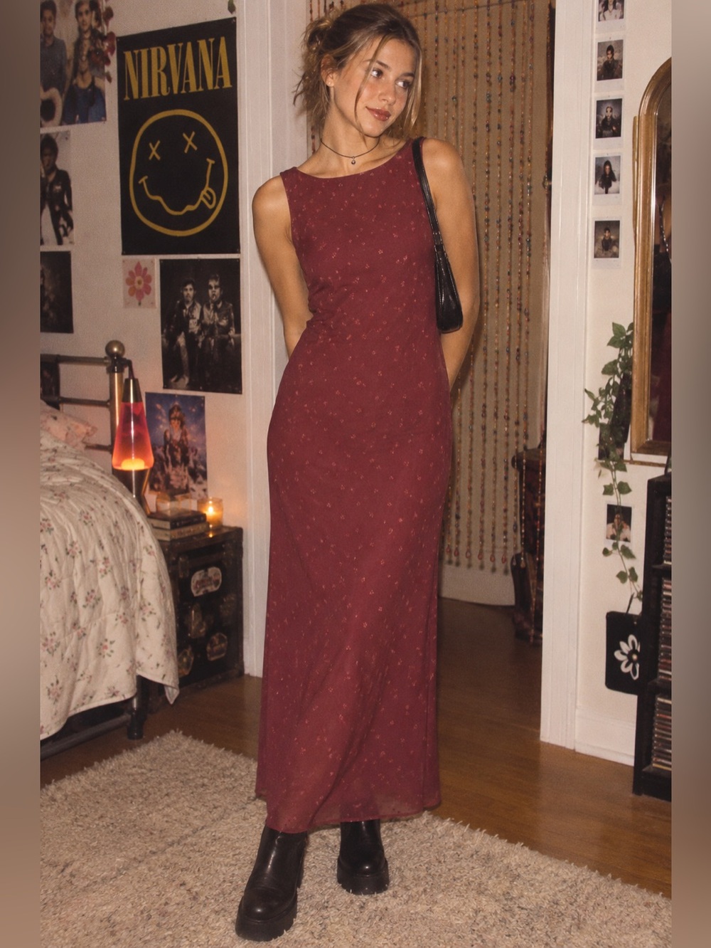 Vintage 90s Y2K Ann Taylor Loft Red Floral Elegant Sleeveless Maxi Dress Size 12